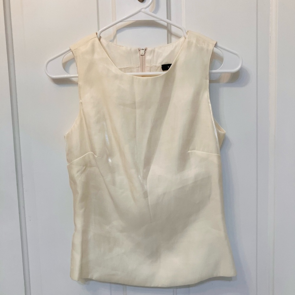 Vintage Tina Hagen Sleeveless Cream Shiny Fabric Back Zip Top size 2